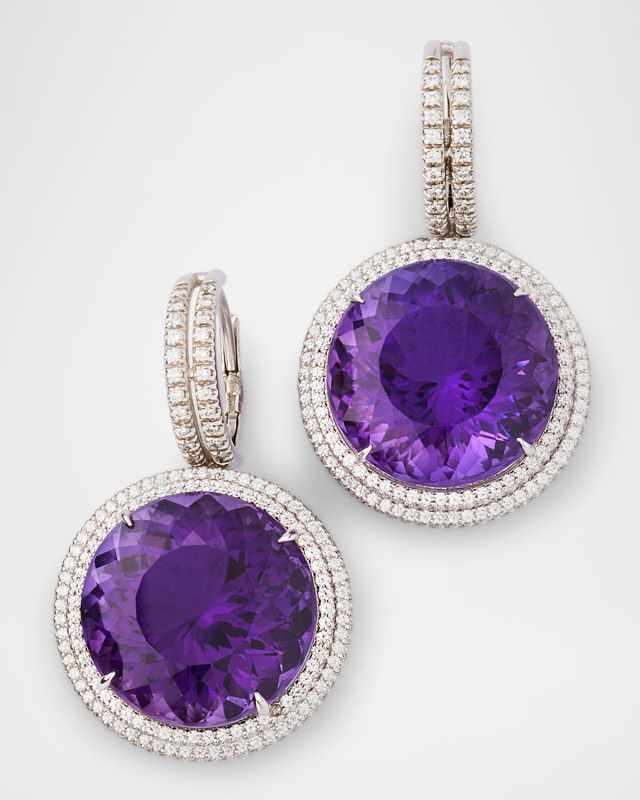 18K White Gold Amethyst Diamond Drop Earrings